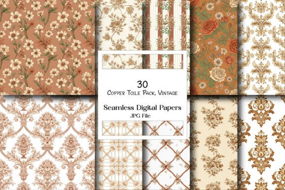 Copper Toile Digital Paper Pack: Vintage Elegance for Designers