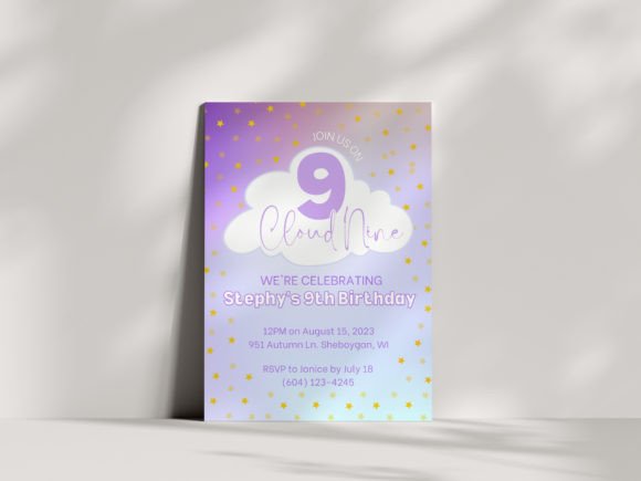 Editable Cloud 9 Girls Birthday Invite: A Dreamy Canva Template