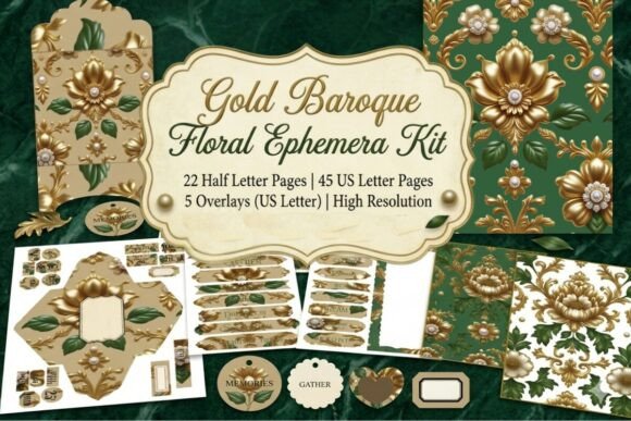 Elevate Your Craft with the Gold Baroque Floral Ephemera Kit