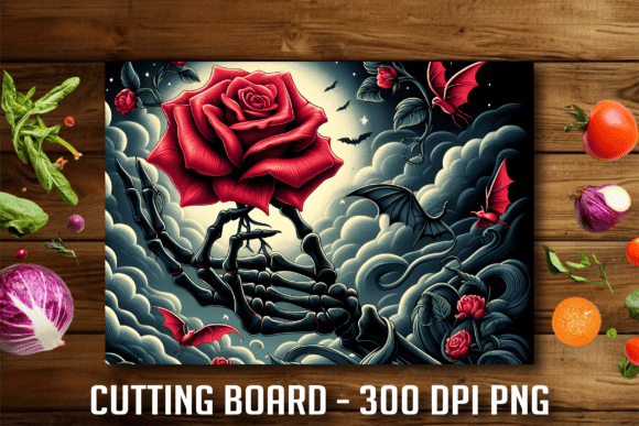 Elevate Your Kitchen with the Skeleton Hand Holding Rose Cutting Board
