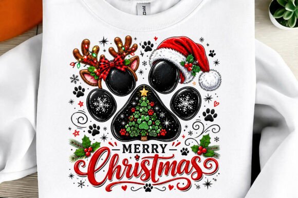 Merry Christmas Paw Print Sublimation PN: Festive Art for Creatives