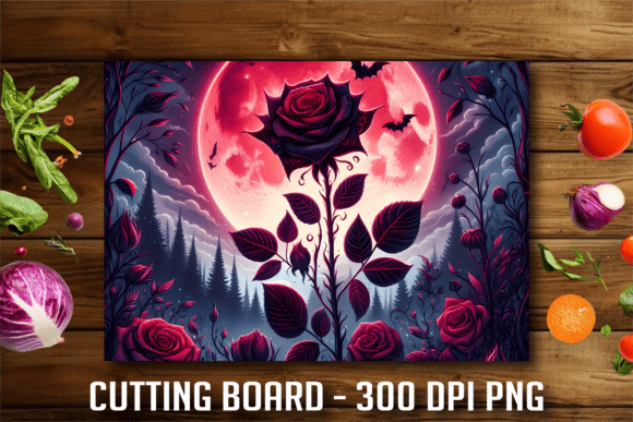 Moonlight Gothic Red Rose Cutting Board: A Dramatic Centerpiece for Your Kitchen