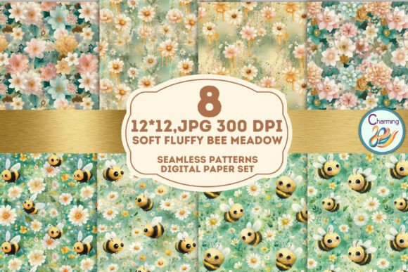 Seamless Paper: Soft Fluffy Bee Meadow Patterns