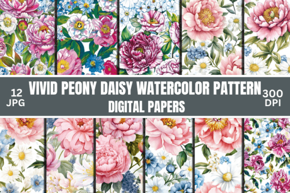 Vivid Peony Daisy Watercolor Pattern: A Designer's Floral Toolkit