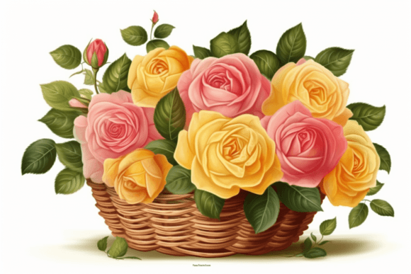 Yellow and Pink Roses in Basket: Floral Vector Art for Designers
